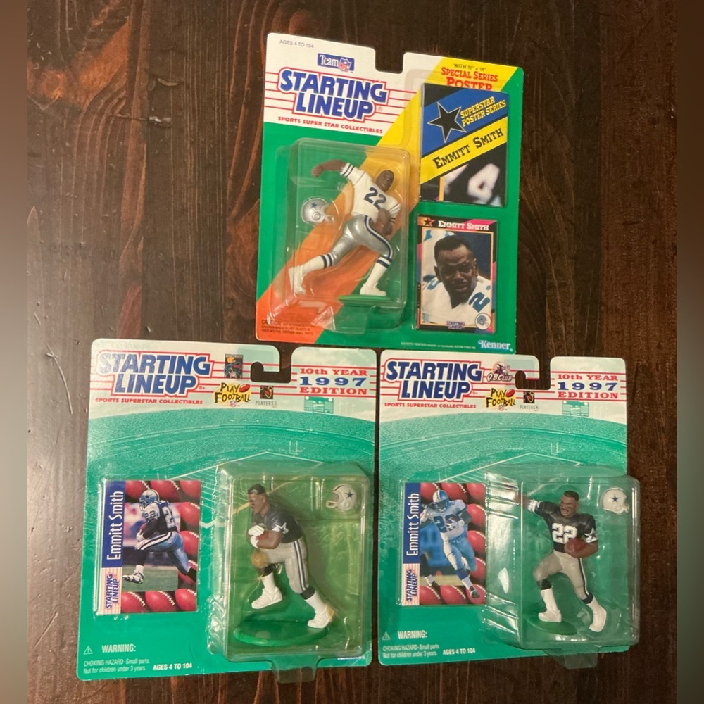 Vintage Emmitt Smith Starting Lineup Action Figures NIB Cowboys Kenner Lot of 3